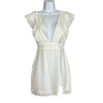 superdown  White Ruffle Mini Dress XS Plunging Bodycon Harlow Revolve $84 NEW Photo 3