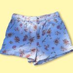 American Eagle White Floral High Rise Denim Pleated Front Cuffed Mom Shorts Photo 2