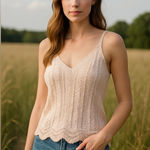 Anthropologie  XS Ivory Pointelle Sweater Tank | V-Neck Boho Cottagecore Knit Photo 0