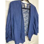  Medium Chicos Size 1 Open Front Ruched Sleeve Blue Lace Back Shirt Linen? Photo 1