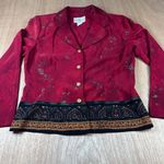 Karin Stevens Vintage Red Floral Button Down Blouse Top Sz 10 Made in USA Photo 0