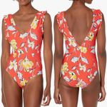 Catalina NWT  One Piece Swimsuit Womens L Red Tropical Floral Ruffle V-Neck Photo 1