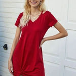 NWT Womens Berryou Destination Knot Front Cold Shoulder Shirt Dress Photo 0