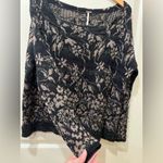 Free People  SM Black Pink Floral oversized Sweater Photo 2