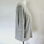 ZARA Gray Pearl Embellished Drop Shoulder ¾ Sleeve Knit Top Size Medium Photo 3