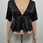 Nasty Gal  Black Satin Peplum Top Size 2 Photo 1
