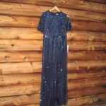 Mac Duggal  9192 Woman’s Blue Sequined High Neck Flutter Sleeve A Line Gown Photo 5
