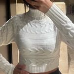 White Cable Knit Turtleneck Sweater Size XS Photo 5