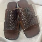 Talbots  Made in Italy Brown Woven Leather Slides Heeled Sandals 7M Square Toe Photo 2