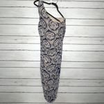 House of Harlow Ruched One Shoulder Bodycon Midi Dress Blue Beige Size Large Photo 2