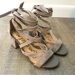 Sam Edelman  Sheri Suede Ankle Wrap Sandal Putty Gray Beige 9 Chunky Heel Shoes Photo 2