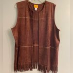 Brown with Gold Studded Festival Boho Fringe Vest Size L Photo 4