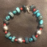 Sterling Silver and TURQUOISE Rustic Bracelet with Lobster a Clasp Photo 10