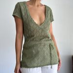Vintage Crochet Cottagecore Top Olive Green‎ Green Size M Photo 3