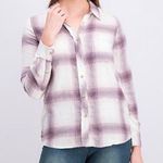 MELLODAY  Ladies' Flannel Button-Up Shirt Purple Plaid Size MP Photo 0
