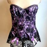 Frederick's of Hollywood Vintage Bustier Corset Purple Black Lace Bows 38 Medium Photo 0