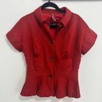 Piazza Sempione  Cashmere Short Sleeve Cardigan / Jacket Peplum Red Check IT 44 Photo 2