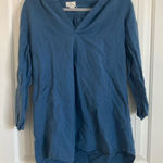 Dr. Flax Womens Blouse S/M Linen Blue Pockets Hooded Lagenlook Size M Photo 0