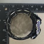 Vintage Wide Black Metal Bracelet with Jeweled Orchid Flower Purple Photo 8