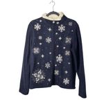 Croft & Barrow Womens M 23x26 Navy Fleece Snowflake Zip-Up Jacket Sherpa Holiday Photo 2