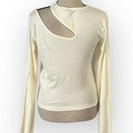 Bobi Cutout Shoulder Top Women's Medium Cream Long Sleeve Pullover Ribbed Photo 2