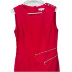 Calvin Klein  Red Gold Front Zip Ponte Knit Stretch Sleeveless Sheath Dress 6 Photo 2