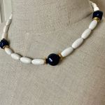 Trifari  vintage white and navy blue beaded barrel necklace Photo 3