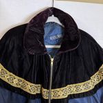 RARE VTG 80s Embellished Blue Black Gold Crazy Coat Jacket Women's Velvet M Size M Photo 3
