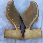 Avellini Italy Y2K Suede Clog Mules Sandals US 9.5 Tan "Wood" Block Heel Studded Photo 7