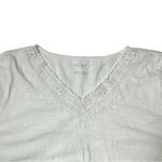 Talbots White Short Sleeve V Neck Crochet Collar Shirt Top Blouse Cotton tee Photo 6