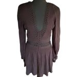 Free People  Black Cutout Crochet Mini Dress – Boho Romantic Long Sleeve Size 4 Photo 2