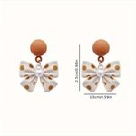 Vintage‎ Style Chic Polka Dot Bow Stud Earrings Tan Photo 3
