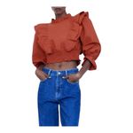 ZARA  Ruffle Poplin Blouse Smocked Cropped Top Rust Orange Women Size‎ Small NWT Photo 1