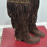 Donald Pliner  Women’s Couture Brown Suede Fringe Boots Denise Knee High Beaded 7 Photo 3