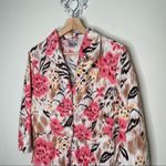 Vintage David N Floral Print Linen Blend Light Jacket Pink Brown White XL Photo 2