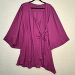 City Chic  Purple Chiffon Side Tie Wrap V-Neck Top Kimono Sleeves Size Large Photo 0