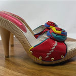 Betsey Johnson  Clogs Slides Heels Wood Colorful‎ Rose Leather Flower Shoes Photo 0