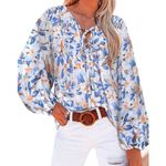 Pretty Garden Tie V-Neck Long Sleeves Floral Blouse Top, Size XL Photo 1