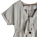 Le lis  Mini Shirt Dress Womens S Cream Striped Tie Front Cut Out Cottagecore Photo 3
