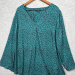 Talbots Womens 2X Blouse Teal Print LongSleeve Relaxed Fit Photo 0