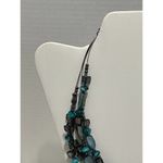 None Layered Beaded Gemstone Statement Necklace Turquoise Color Beads Blue Gunmetal Photo 7