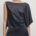 Massimo Dutti NWT Studio Satin Co-ord Top Navy Size Medium Photo 0