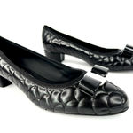 Salvatore Ferragamo Vara Mer Quilted Black Leather Bow Heel Pumps Photo 0