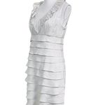 London Times  Silver Layered & Ruffled Neckline Lined Casual Trendy Chic Dress Photo 5