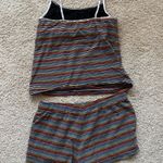 Calvin Klein  Pajama Set Tank Shorts Top Rainbow Striped Medium Photo 1