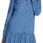 Draper James  Chambray Button Down Flounce Hem Shirt Dress Size 4 Photo 0