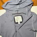 American Eagle  Y2K Ribbed Thermal Form Fitting Henley Hooded Long Sleeve Top Photo 3