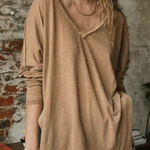 Free People  Women’s Tan On My Mind V-Neck Shirt Size Medium Photo 0