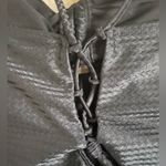 BLACK 1960S SOLID TEXTURED BANDEAU HALTER SWIMSUIT, STONE DETAIL; L Size L Photo 5