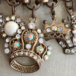 Vintage Faux Pearl Crown Charm Necklace – Rhinestone Royal Statement Photo 7